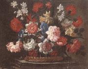 unknow artist Still life of various flowers in a wicker basket,upon a stone ledge USA oil painting reproduction